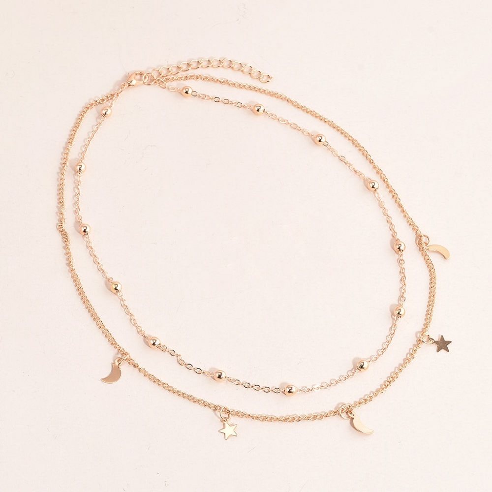Moon & Stars Gold Layered Choker Bib Necklace - Picture 6 of 6